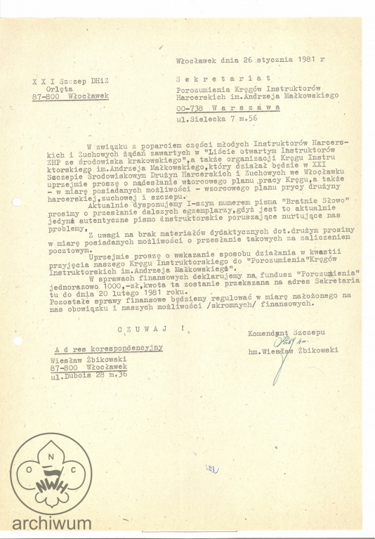 Plik:1981-01-29 Wloclawek Pismo ws poparcia listu krakowskiego i przeslania materialow.jpg