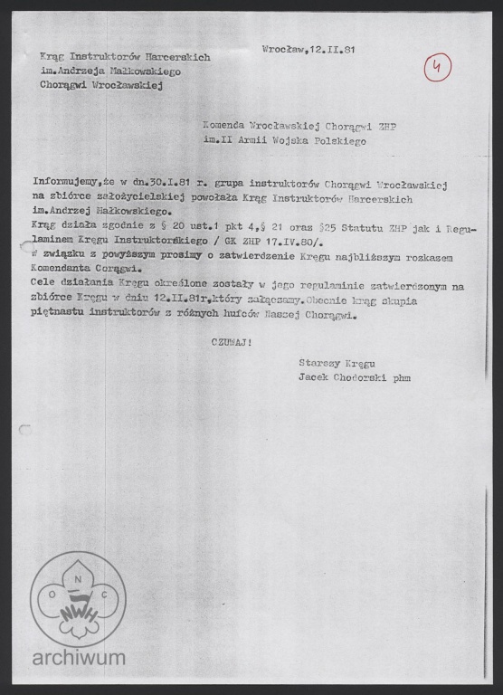 Plik:1981-02-12 Pismo do KCh informujące o powstaniu KIHAM Wrocław.jpg