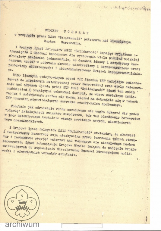 Plik:1981- gdansk Projekt uchwaly NSZZ Solidarnosc o objeciu patronatu nad NRH.jpg