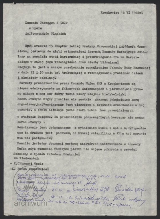 Plik:1982-06-18 Krapkowice pismo harcerzy 13 WD im. Grzesiaka do KCh Opole ws decyzji KHufca o rozwiazaniu druzyny.jpg