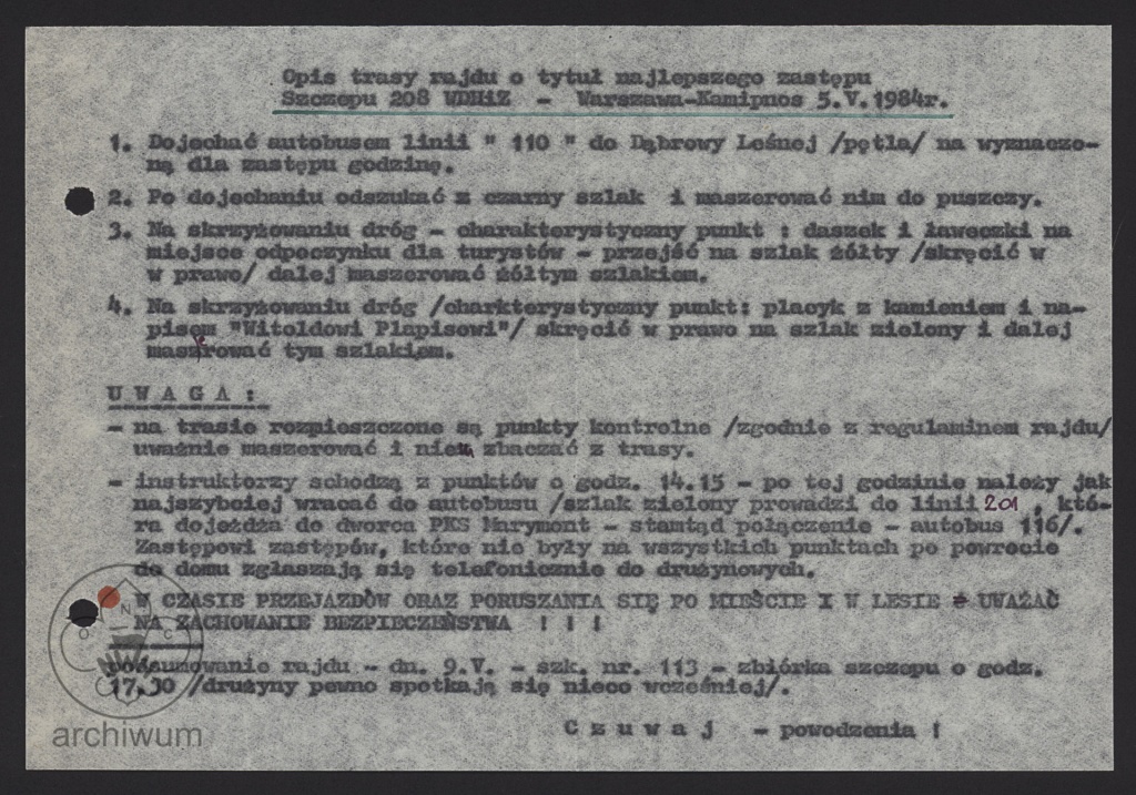 Plik:1984-05-05 Warszawa, Opis trasy dojazdu na rajd o najlepszy zastęp szczepu 208 WDHiZ w Kampinosie.jpg