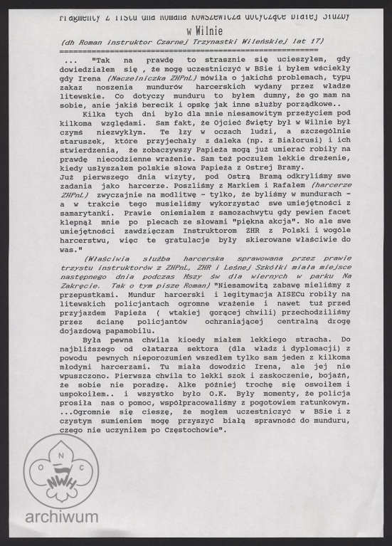 Plik:1993 ZHR, ZHP na Litwie, Fragmenty z listu Romana Kowszewicza ZHPnL o Białej Służbie w Wilnie.jpg