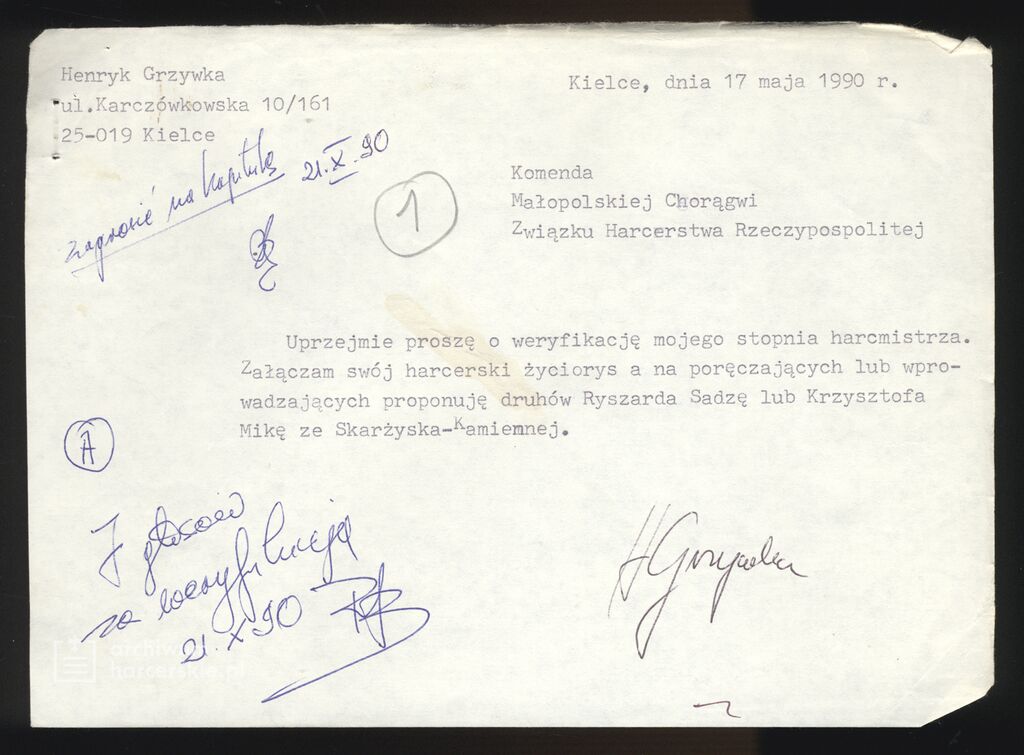 Plik:1990-05-17 Kielce ZHR List do Komendy Małopolskiej Chorągwi.jpg