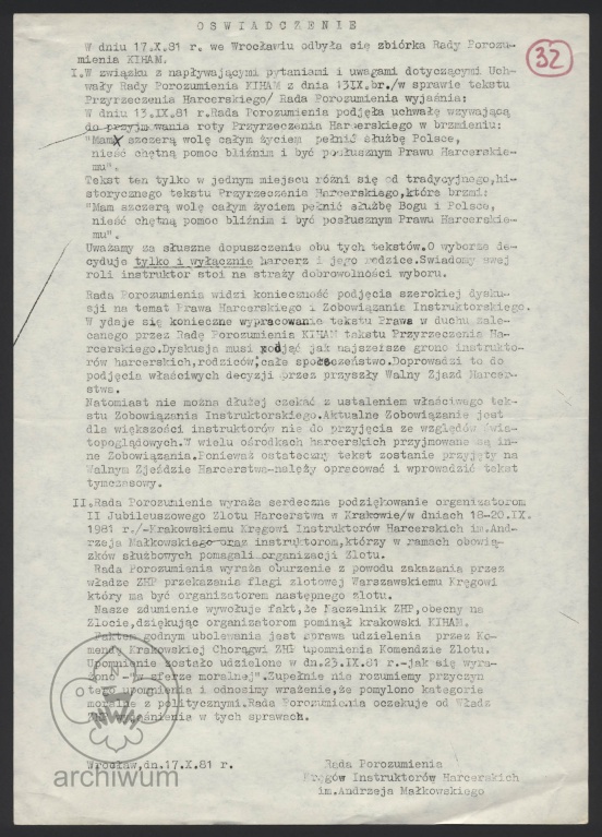 Plik:1981-10-17 Wroclaw oswiadczenie ze zbiorki RP KIHAM ws Przyrzeczenia oraz w sprawie dzialan władz ZHP zwiazanych ze zlotem 70-lecia.jpg