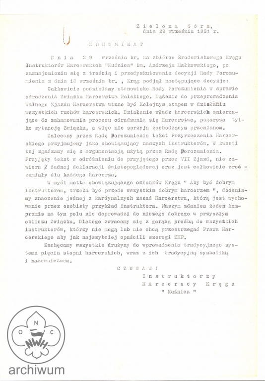 Plik:1981-09-29 Zielona Gora uchwala KI Kuznica ws przyjecia roty Przyrzeczenia Harcerskiego.jpg