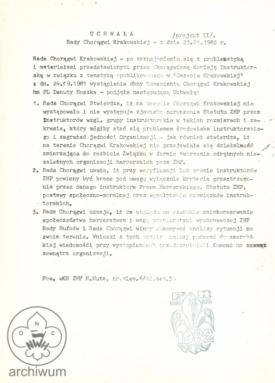 Plik:1982-01-23 Krakow Rada Choragwi Uchwala ws. wystapienia Komandantki Ch. w Gazecie Krakowskiej.jpg