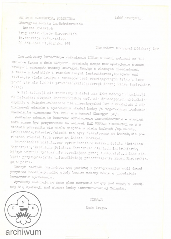 Plik:1981-10-12 Lodz List do Komendanta Choragwi ws sytuacji druzyn i szczepow.jpg