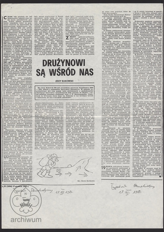 Plik:Wycinek prasowy 1989-12-17 z Tygodnika demokratycznego Jerzy Bukowski pt Drużynowi są wśród nas.jpg