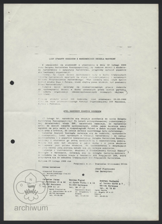 Plik:1989-03 Warszawa List otwarty rodziców popierający tworzenie ZHR oraz Apel Harcerzy SzSz o wspieranie tworzącego się ZHR i powoływanie Kół Przyjaciół ZHR.jpg