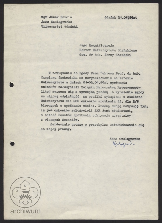 Plik:1989-03-21 Pismo do rektora UG na zniżki na posiłki dla uczestników I Zjazdu ZHR.jpg